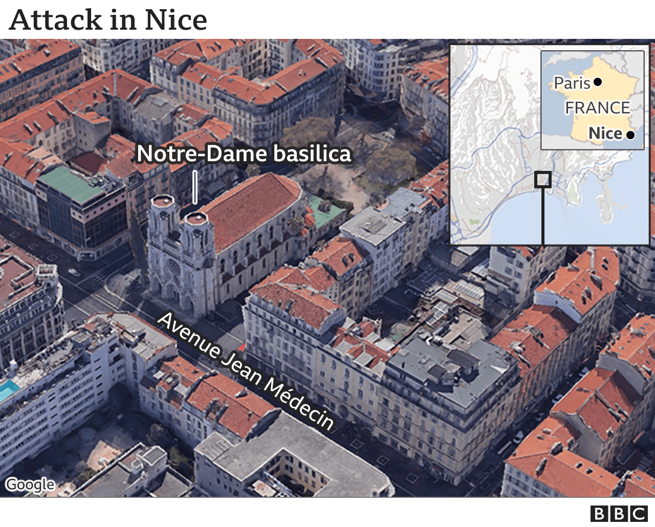 Карта с указанием места нападения в Ницце