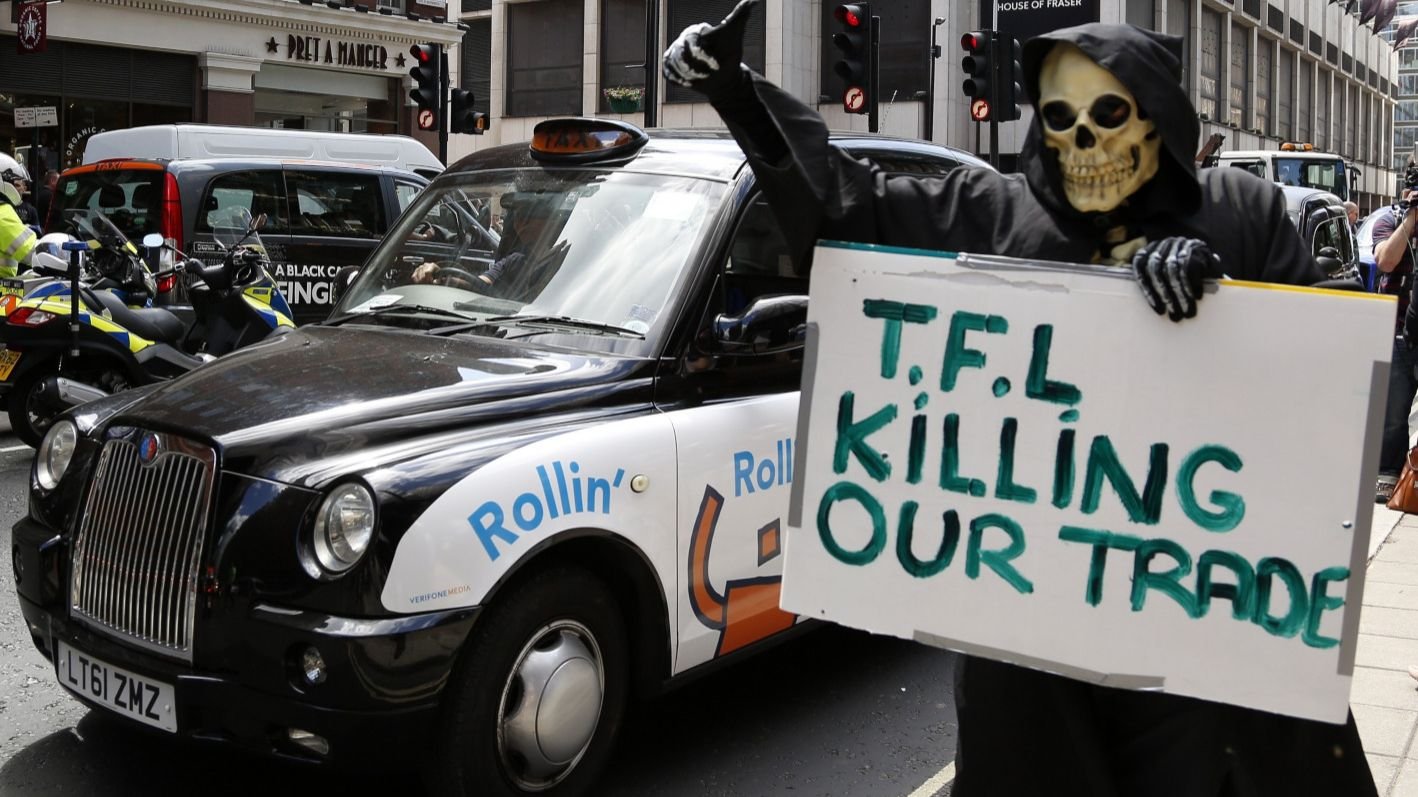 Taxistas protestando en Londres