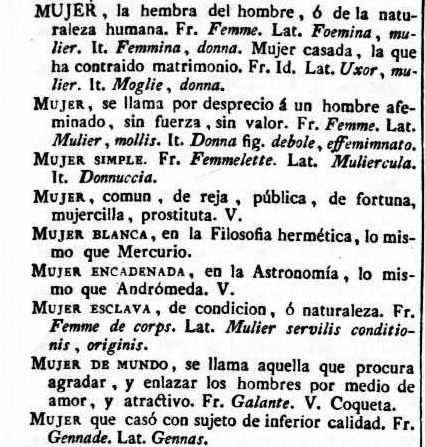 Mujer en el diccionario de 1787 del Nuevo tesoro lexicográfico de la lengua española (NTLLE)