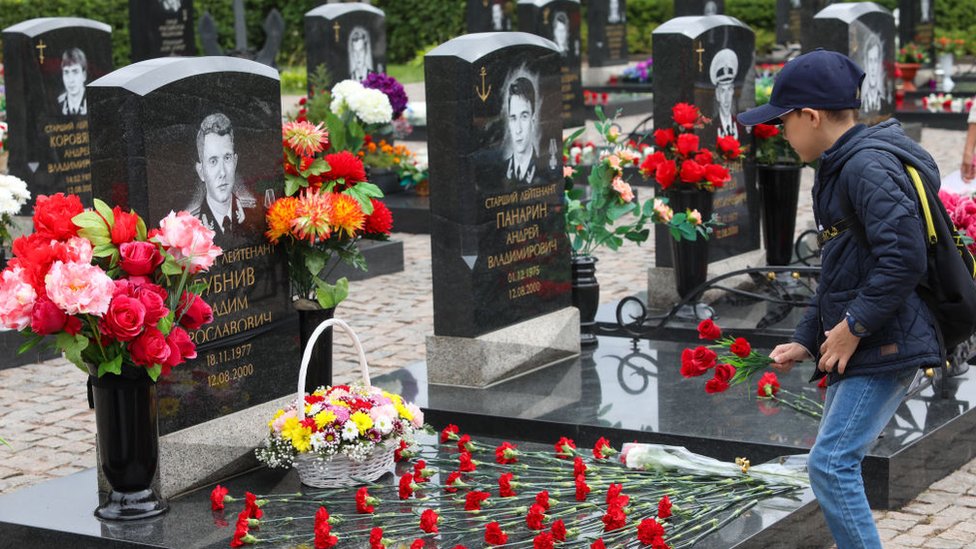 Cementerio en San Petersburgo, Rusia, donde descansan los restos de los marinos que murieron en el accidente del submarino Kursk.