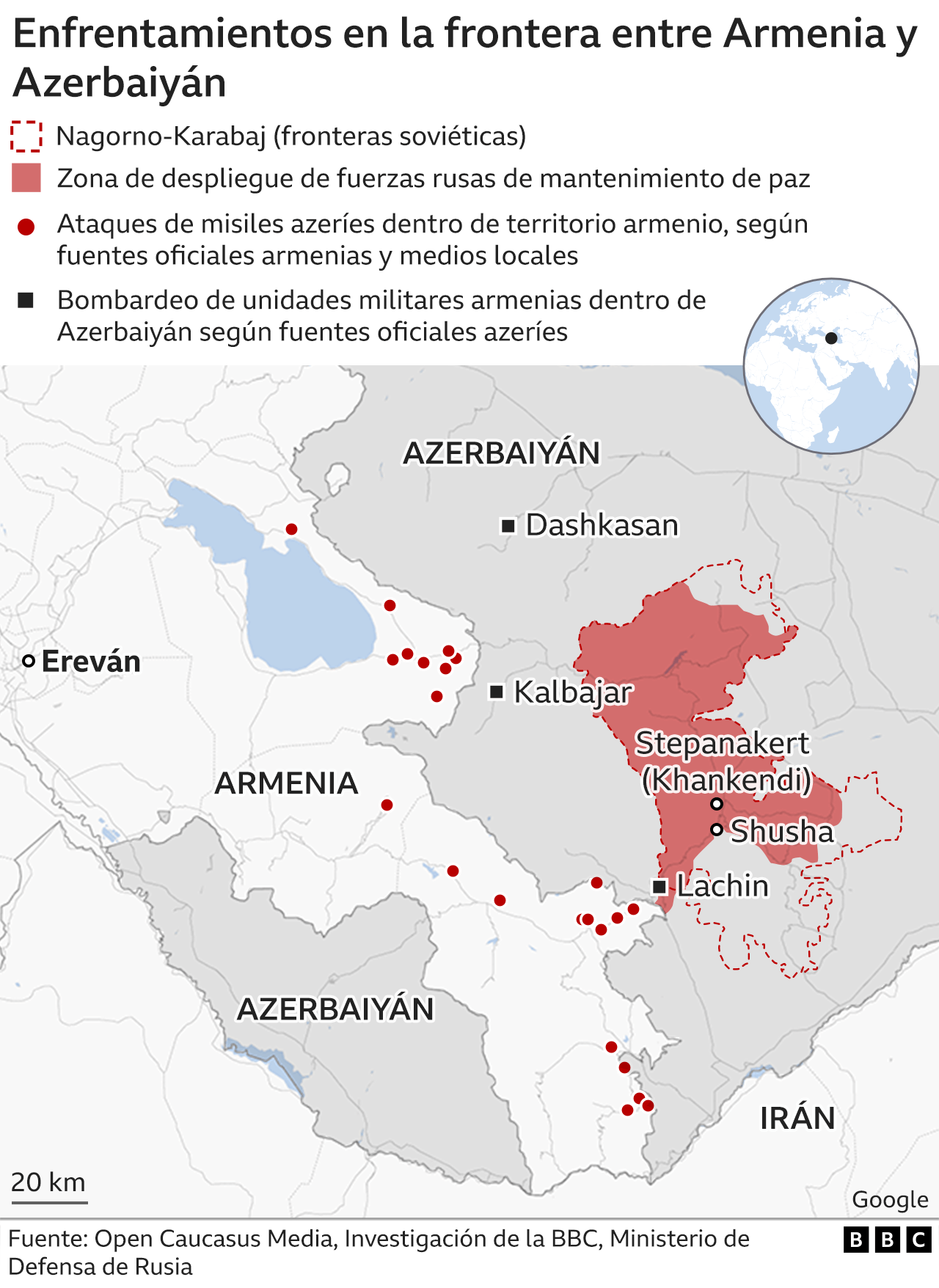 Enfrentamientos en la frontera de Armenia y Azerbaiyán.