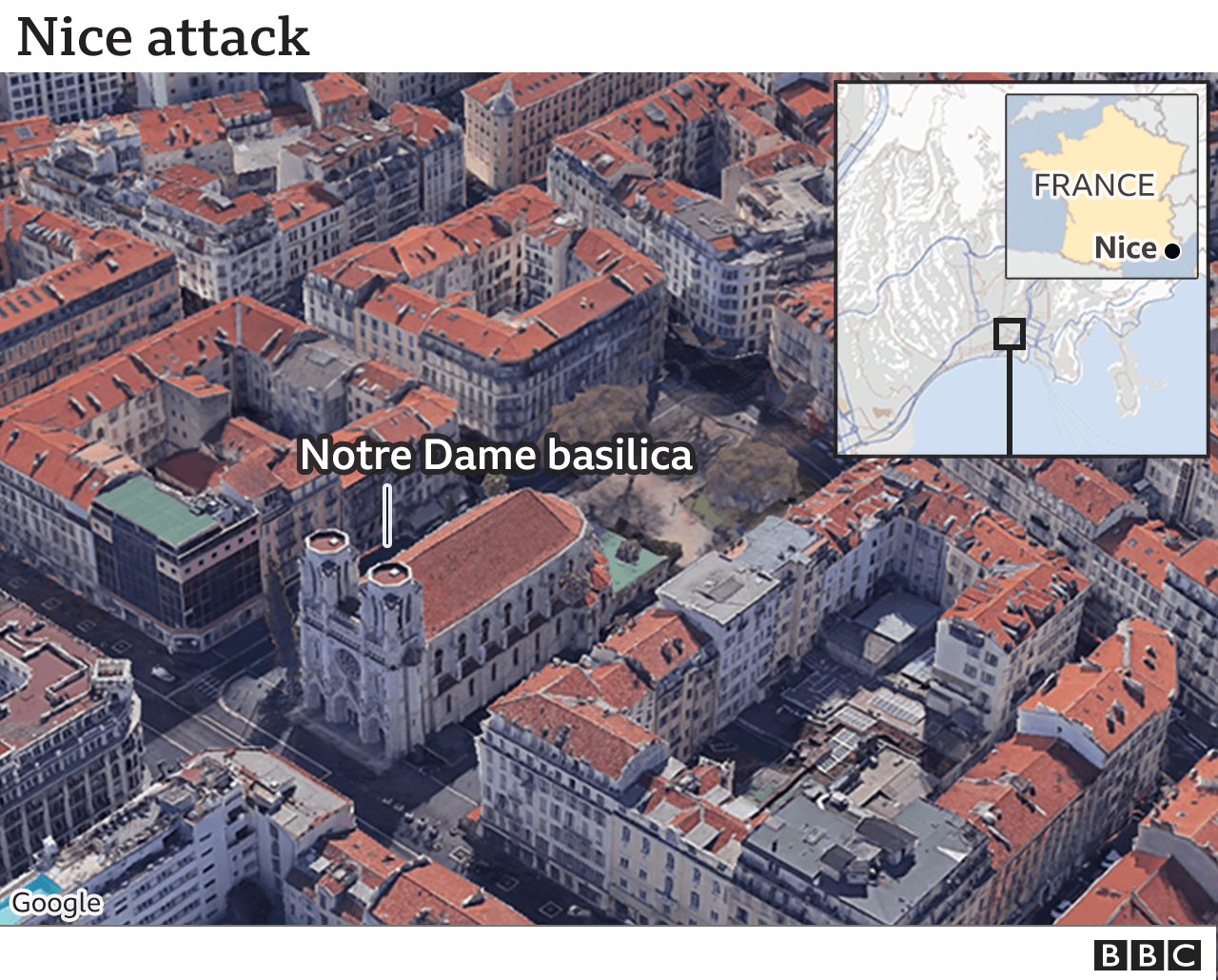 Map showing Notre Dame basilica