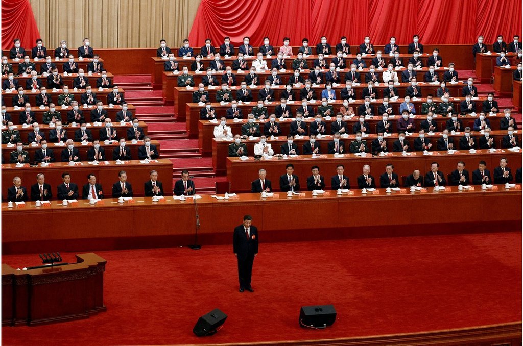 中共總書記習近平在北京出席中國共產黨第20次全國代表大會開幕式。