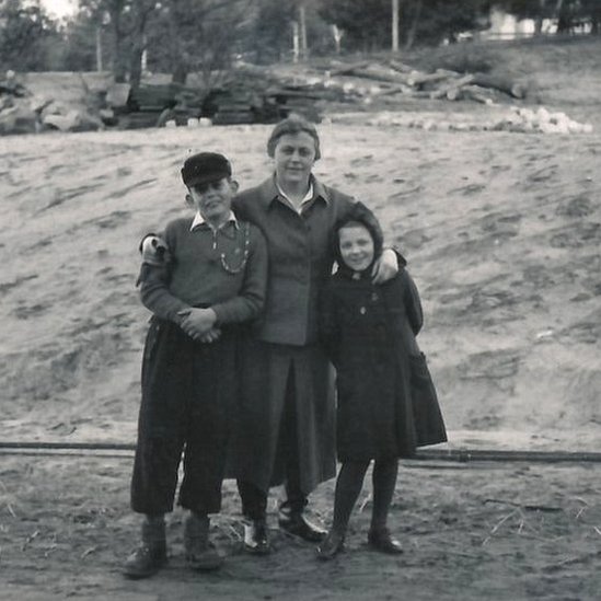 Female guard Johanna Langefeld with her son and another guard`s daughter