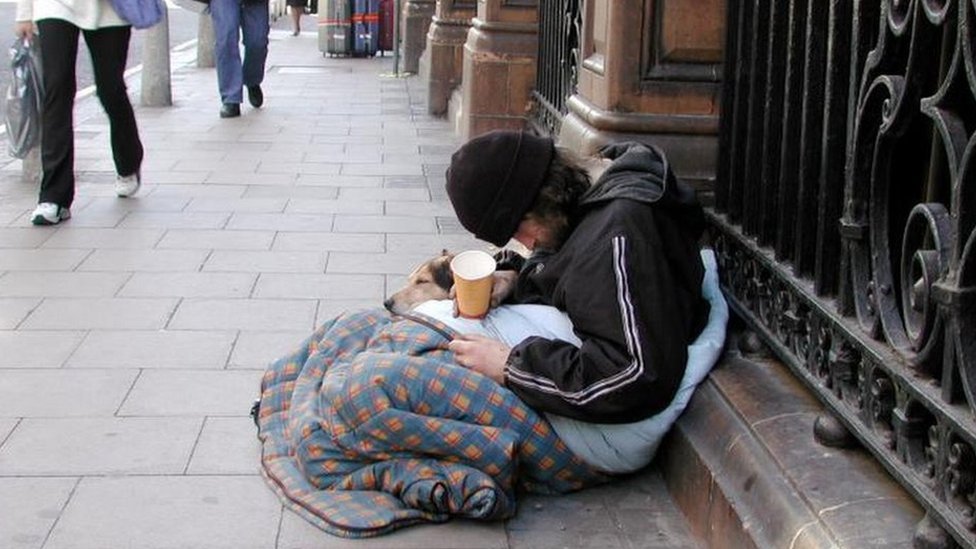 Бездомный попрошайник
