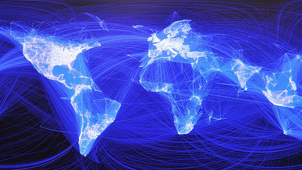 Mapa del mundo y sus conexiones a Internet.