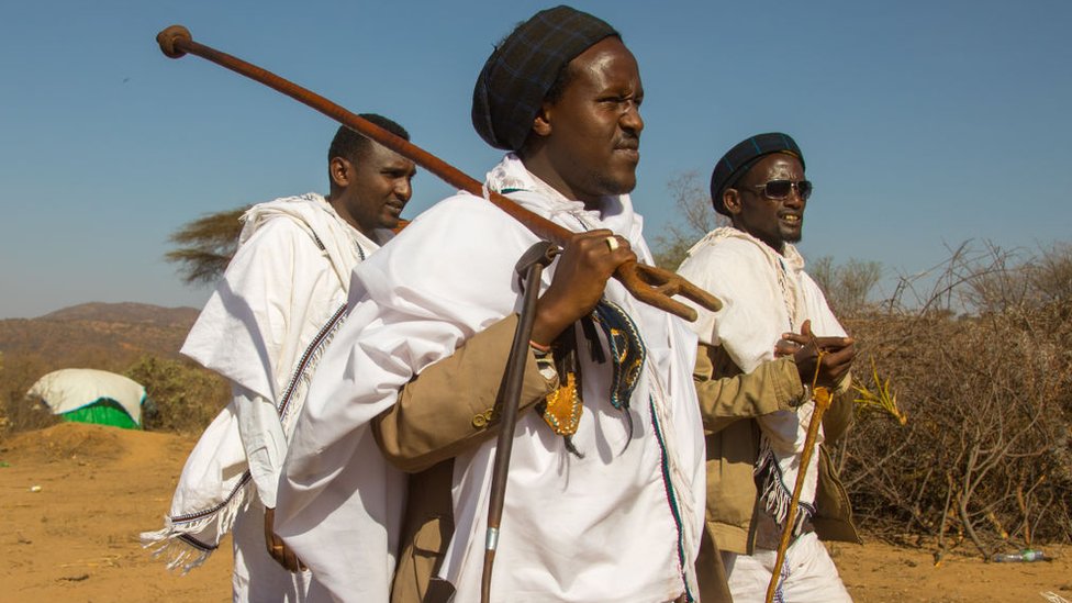 Kura Jarso the 71st Borana Oromo Abba gadaa and his councilors, Oromia, Yabelo, Ethiopia on March 7, 2017 in Yabelo, Ethiopia