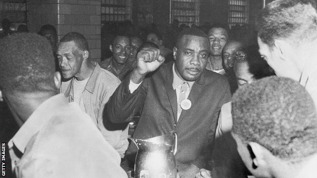 Sonny Liston pictured visiting Missouri State Penitentiary