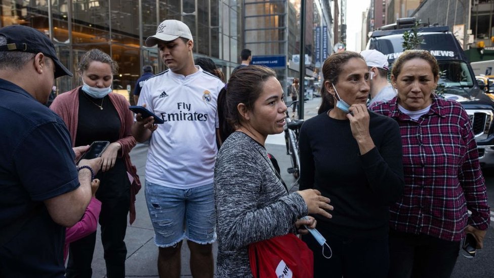 Una familia de migrantes venezolanos en Nueva York.