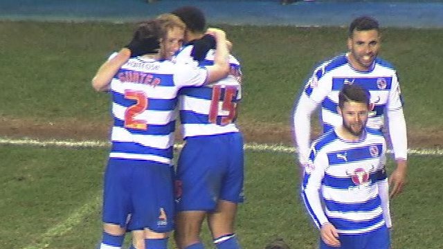 Reading celebrate their fifth goal against Huddersfield