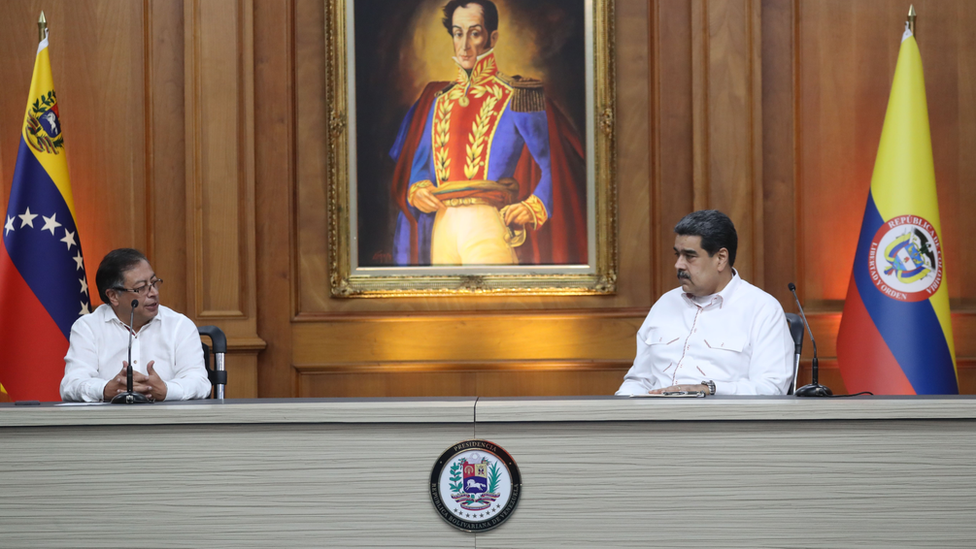 Petro y Maduro durante su comparecencia en Miraflores.