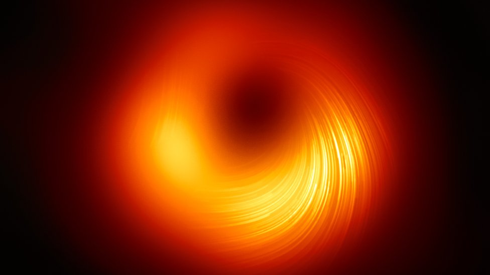 Jatos de luz escapando do buraco negro no centro da galáxia M87