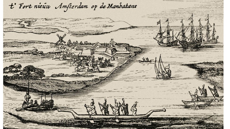 Imagen de la colonia holandesa de Nueva Amsterdam en 1626