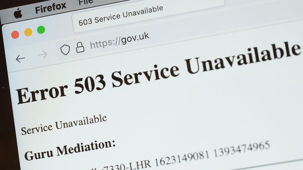 Señal de error en la página oficial del gobierno de Reino Unido
