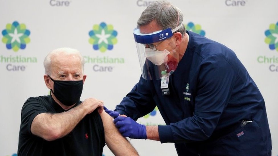 U.S. President-elect Joe Biden receives his second dose of a vaccine against the coronavirus disease (COVID-19) at ChristianaCare Christiana Hospital in Newark, Delaware