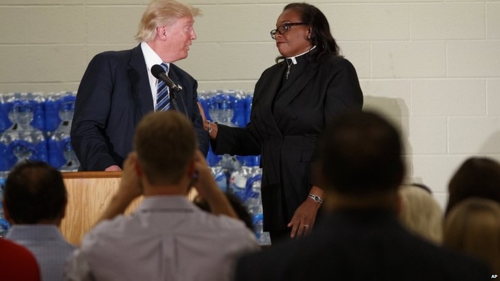 Reverend Faith Green Timmons interrupts Donald Trump during a speech