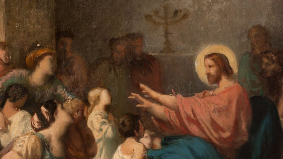 Cuadro de Jesús predicando a los niños.