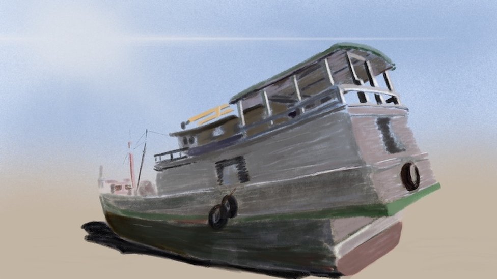Dibujo de un barco en la costa