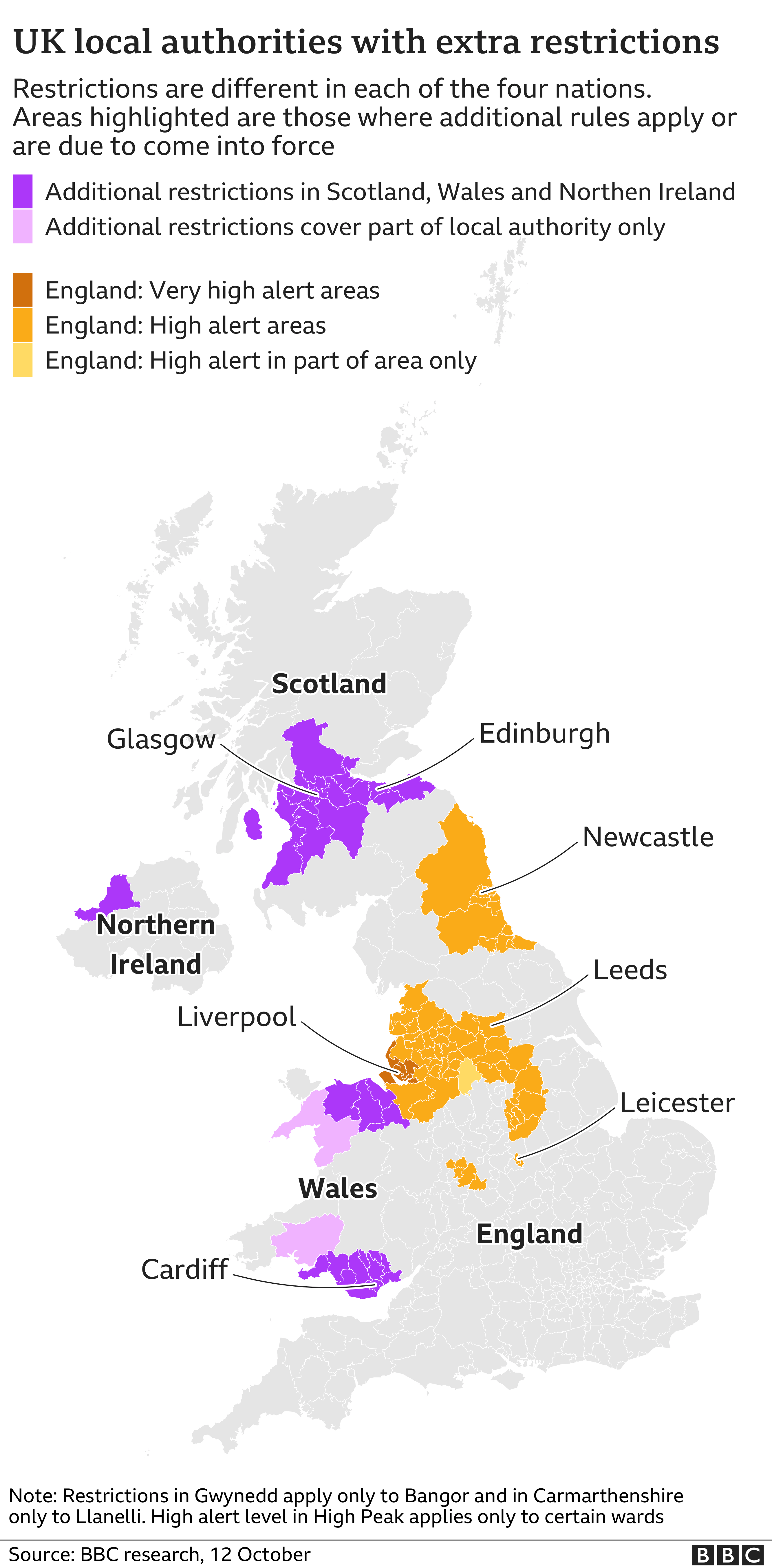 Map showing areas of Britain with restrictions