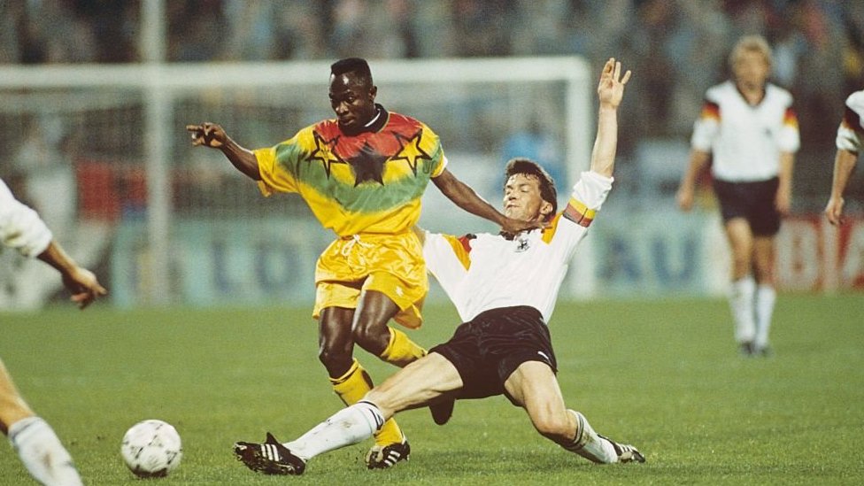 Abedi Pele in a Ghana v Germany friendly in 1993