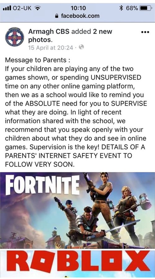 School Warns Over Roblox And Fortnite Online Games Bbc News - what is fortnite in roblox called