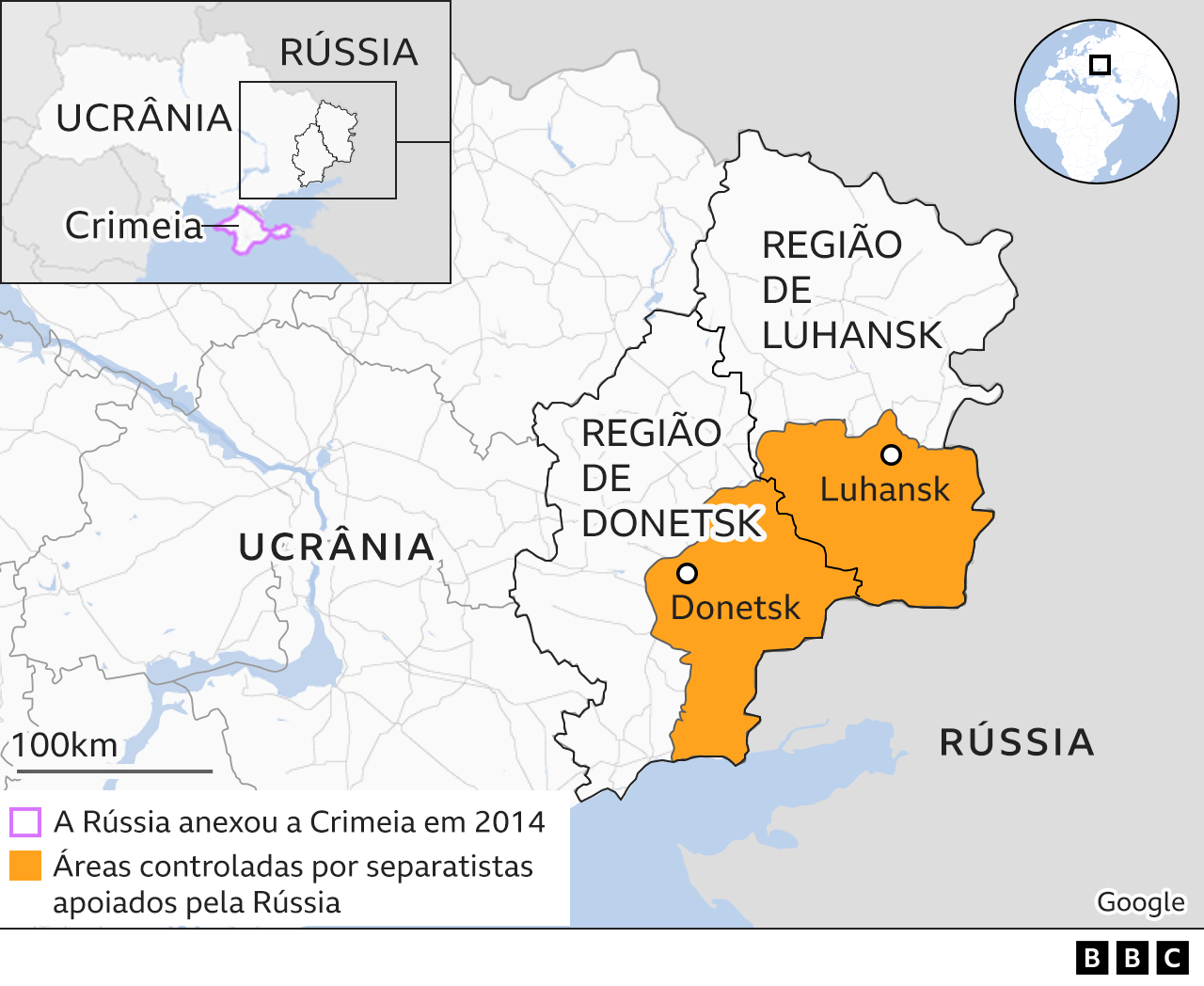 Áreas separatistas de Donetsk e Luhansk