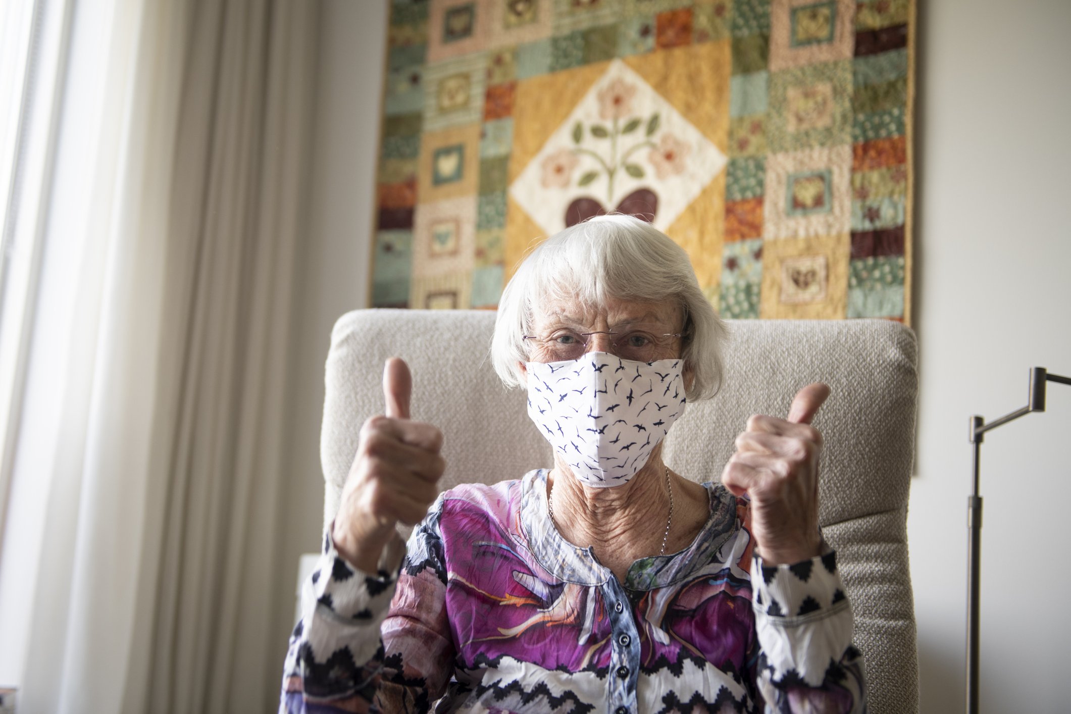 Older woman wearing a facemask