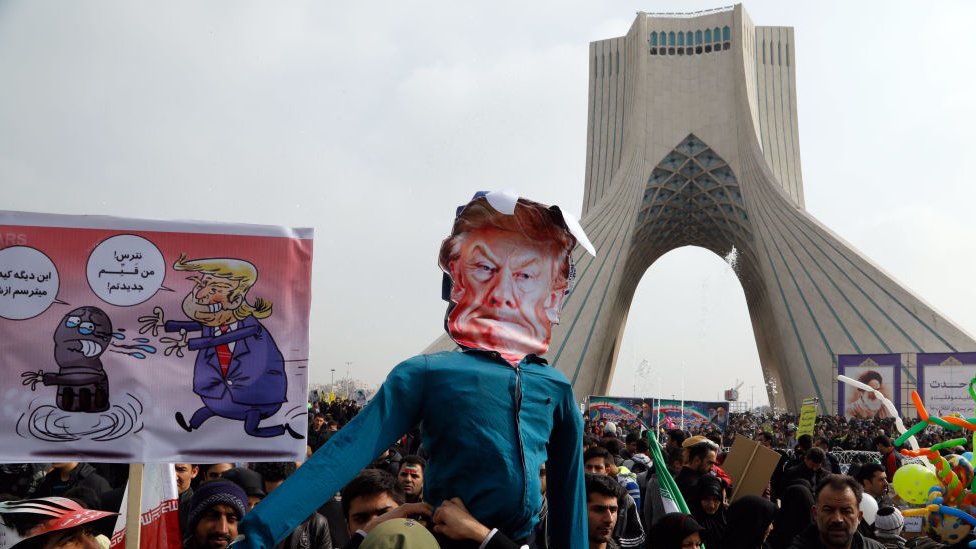 Trump ha mantenido un discurso fuerte contra Irán Efigie de Trump en Irán