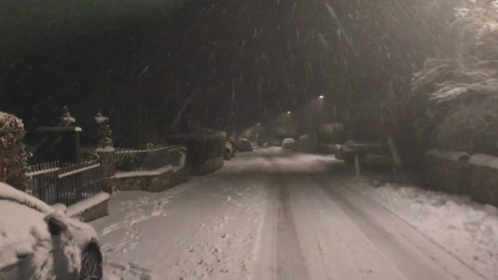 The village of Bowden near Melrose woke up to snow