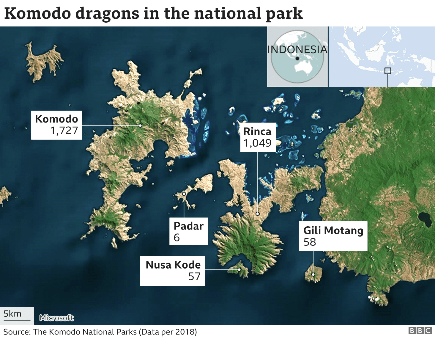 Map of Komodo dragons in national park