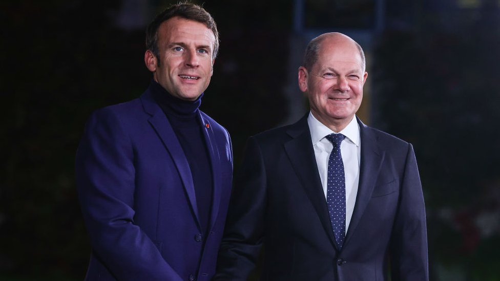 德國總理肖爾茨和法國總理馬克龍，2022年10月3日在柏林