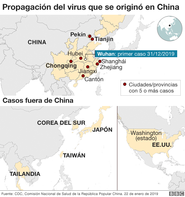 Propagación coronavirus En China y fuera.