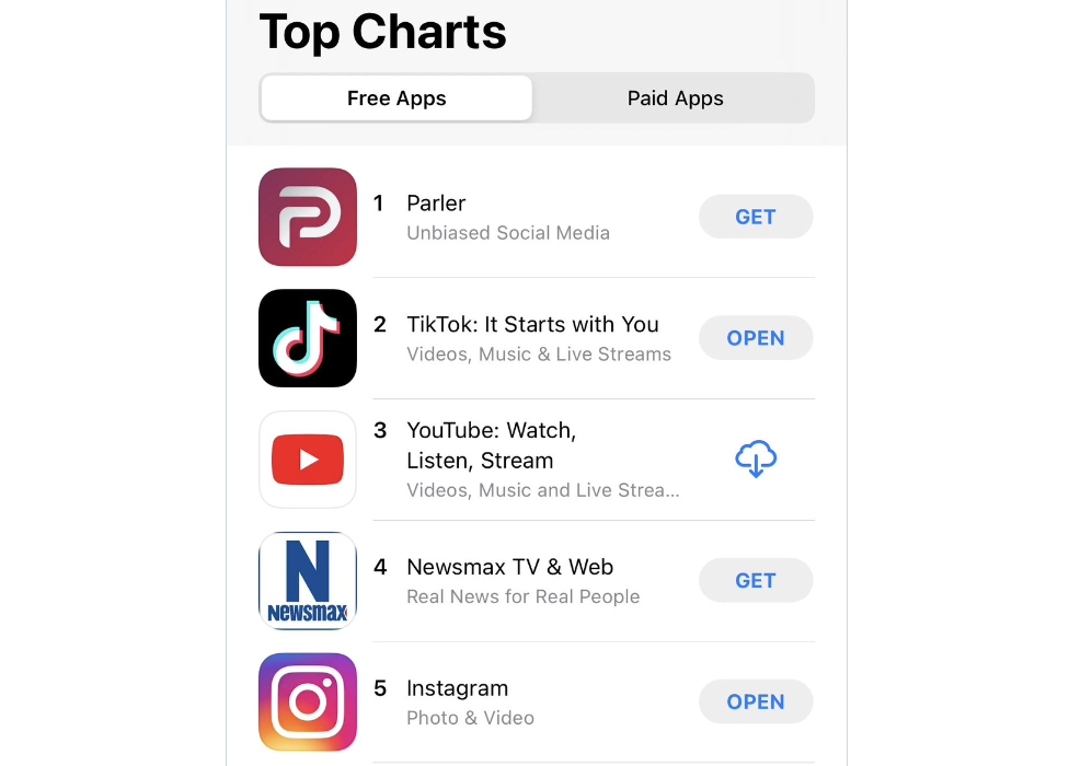 Parler in Apple charts
