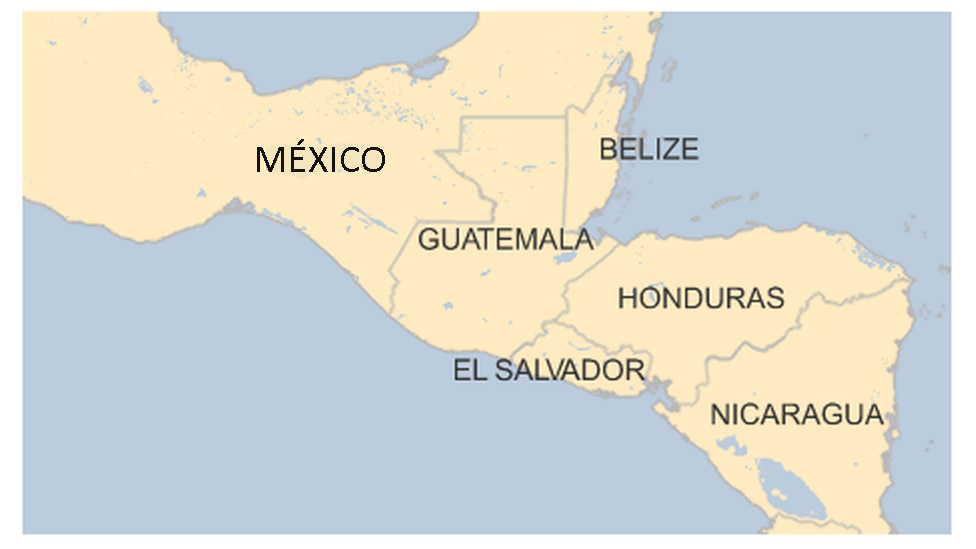 Mapa de México, Guatemala, Belize, Honduras, El Salvador y Nicaragua