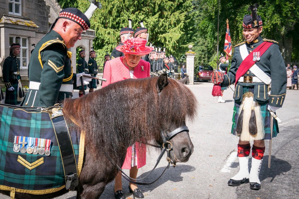 La reina inspecciona un poni