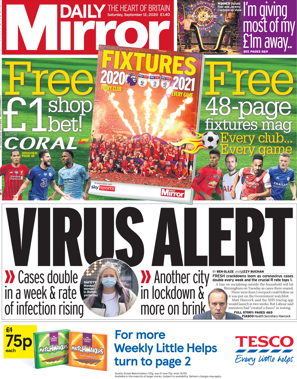 The Daily Mirror front page 12 September