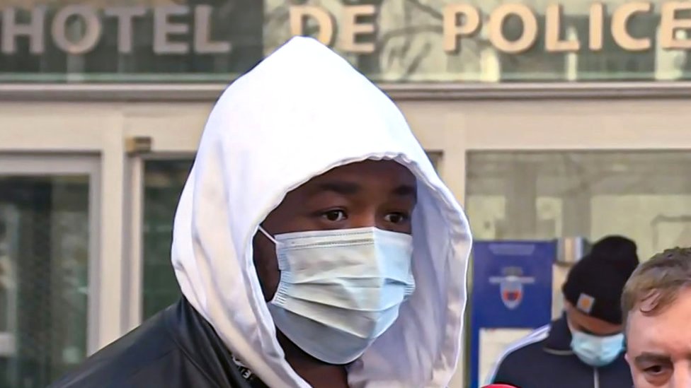 French music producer, identified only as Michel, talking to the media outside the IGPN (France's National Police General Inspectorate)