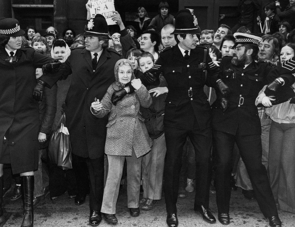 Crowds outside Dewsbury Magistrates Court