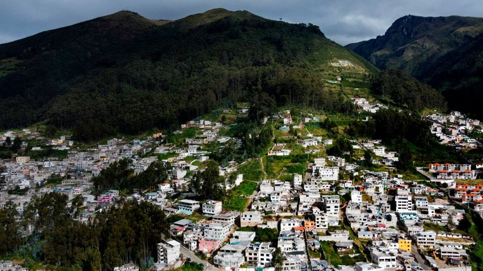 Aerial view of Santa Clara de San Millán in Ecuador.