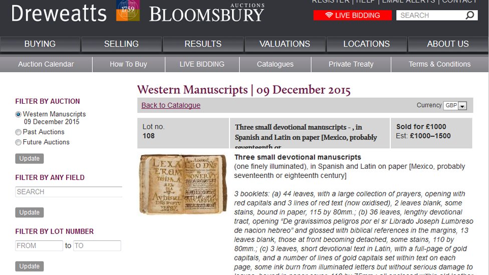 Sitio web de Bloomsbury ofreciendo manuscritos.