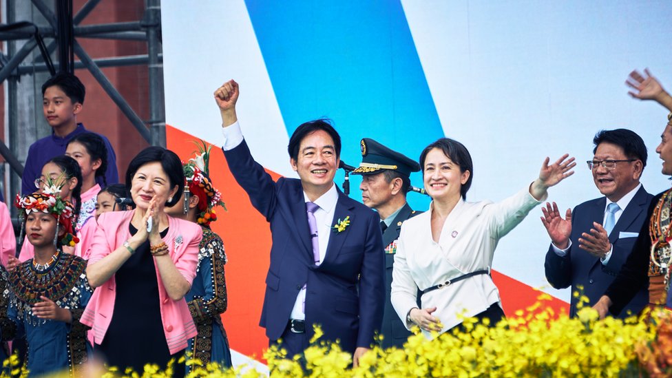 2024年5月20日星期一，台灣總統賴清德及副總統蕭美琴在台北總統府舉行的就職典禮上。