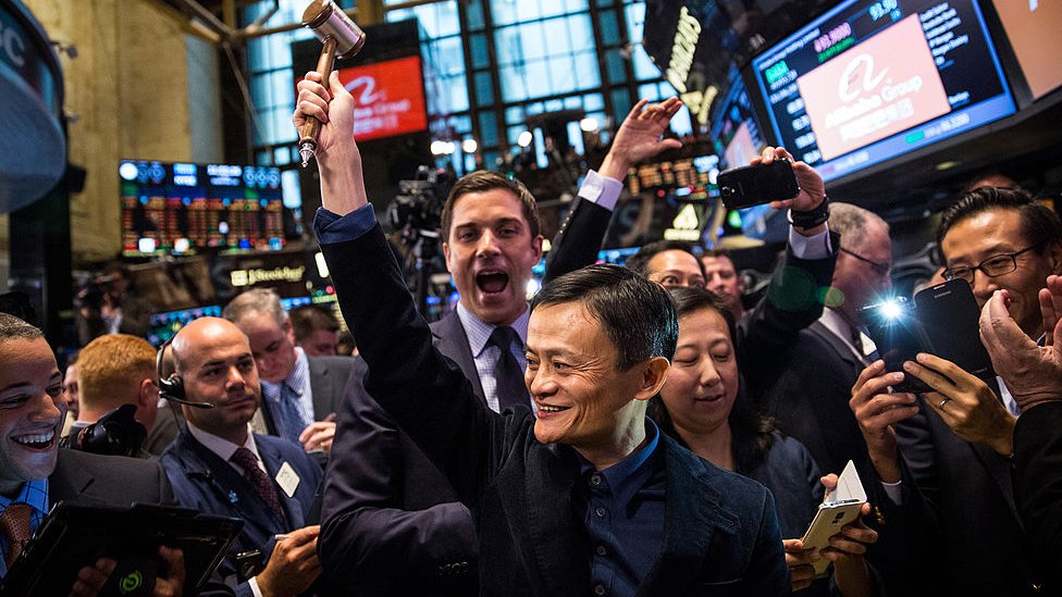 Jack Ma en su debut en la bolsa de Nueva York.