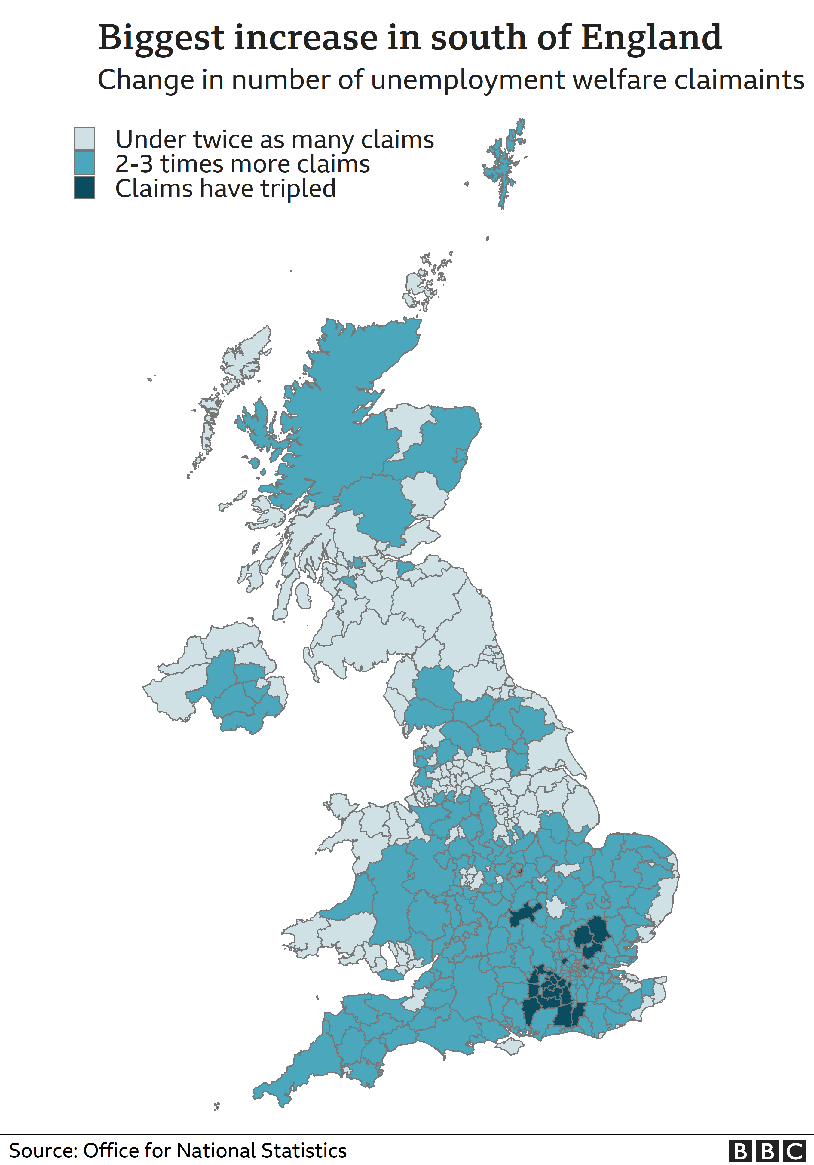 Map of percent increase in claimant count