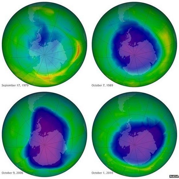 Mapas que muestran cambios en el agujero en la capa de ozono