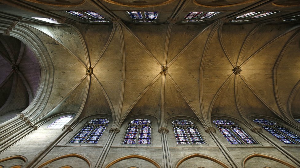 A view of the stone ceiling inside the Notre-Dame before the fire