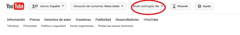 "modo restringido" YouTube