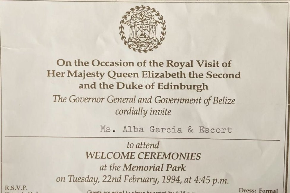 An invite to the welcoming ceremony for Queen Elizabeth II and the Duke of Edinburgh in Belize in 1994