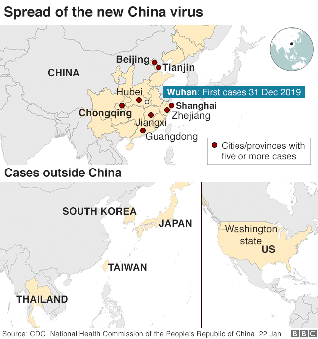 Карта: подтвержденные случаи в Китае и во всем мире