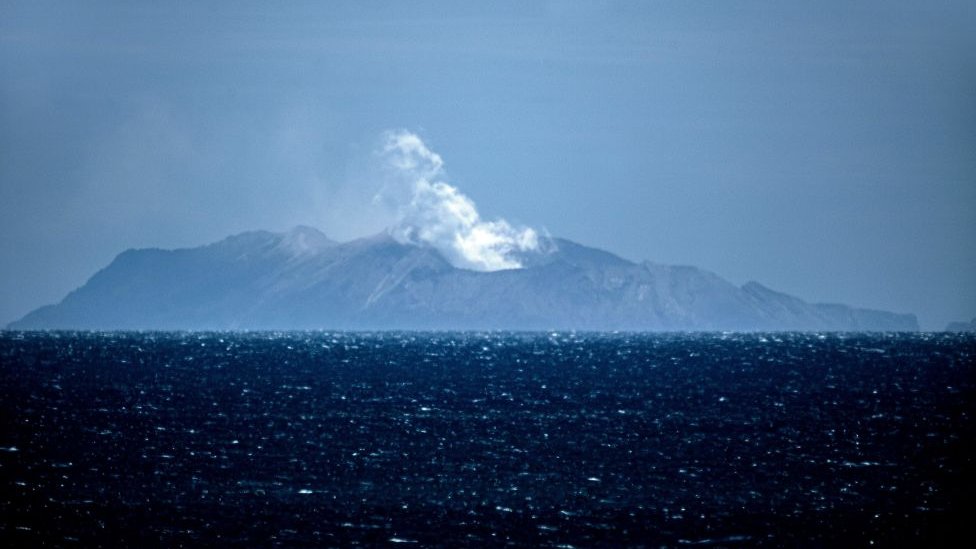 Steam rises from the White Island volcano in Whakatane on December 10, 2019
