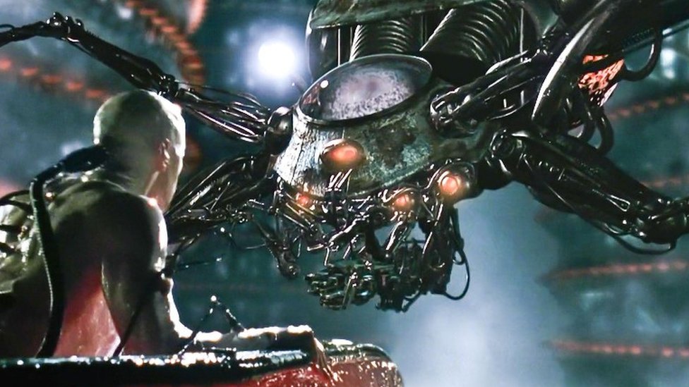 An awakened Neo is confronted by the reality of machines 'farming' humanity outside the matrix